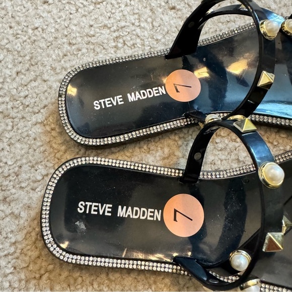 STEVE MADDEN Jellah gold studded black strappy slide jelly sandals - Picture 2 of 4